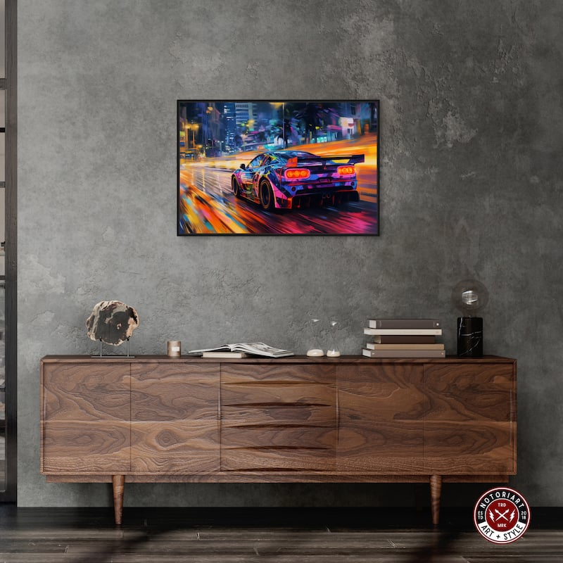 Notoriart Night Drive Vibes Framed Car 1 Piece Canvas Wall Art