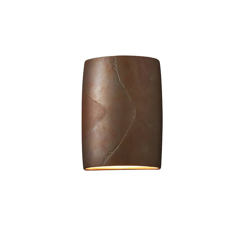 Justice Design Group Ambiance ADA Outdoor Large Ceramic Wide Cylinder Wall Sconce with Open Top & Bottom - Tierra Red Slate