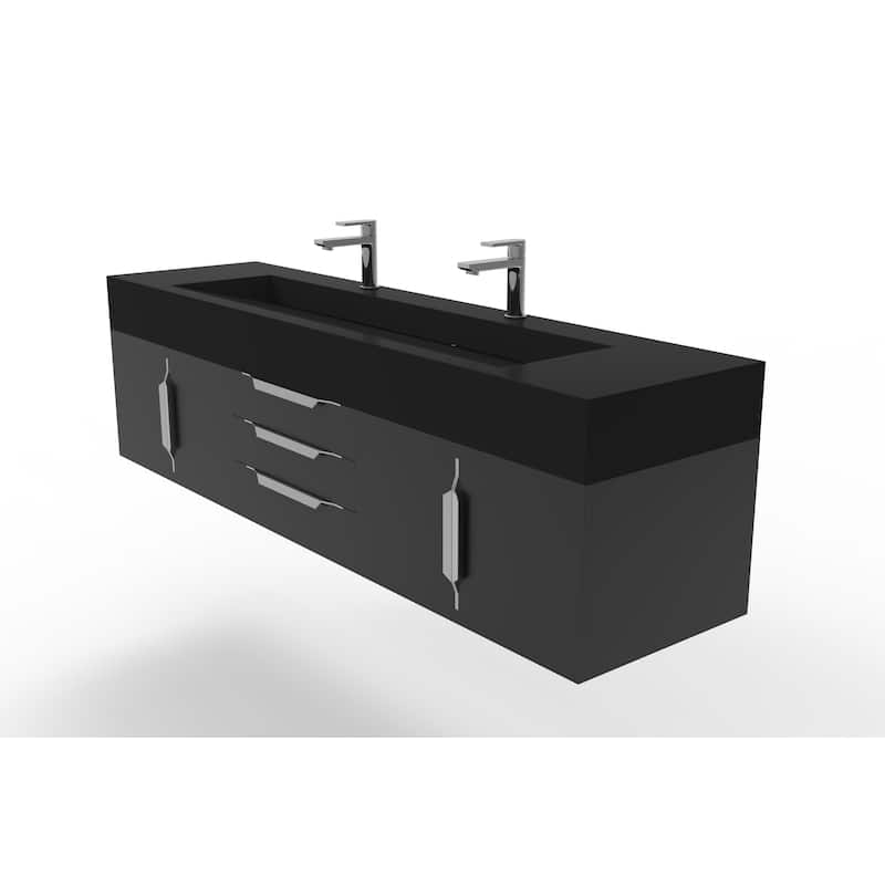 Nile 72" Wall Mounted Bathroom Vanity Set w/ Black Top