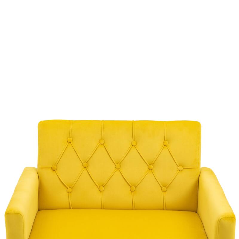 Velvet Upholstered Armchair Single Sofa Modern Tufted Reading Chairs Gold Metal Leg Wingback Chairs for Living Room Bedroom