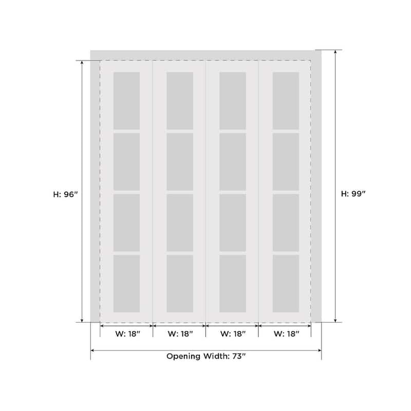 SartoDoors Quadro 4055 | Closet Door Bi-fold Door | Solid Wood w/ Glass | Hardware Set | 72x80, White Silk