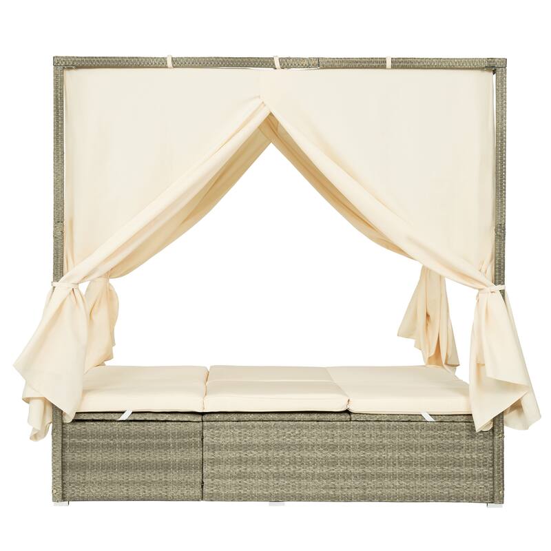 Adjustable Gear Sunlounger with Cushion for Outdoor Tanning & Relax - Beige