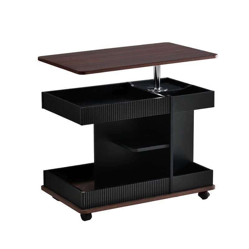 Modern Multifunctional Sofa Side Table with Lift-Top, 360°Rotating Top and Storage Space