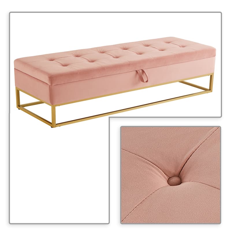 Modern Velvet Upholstered Storage Bench with Flip-Up Seat Top