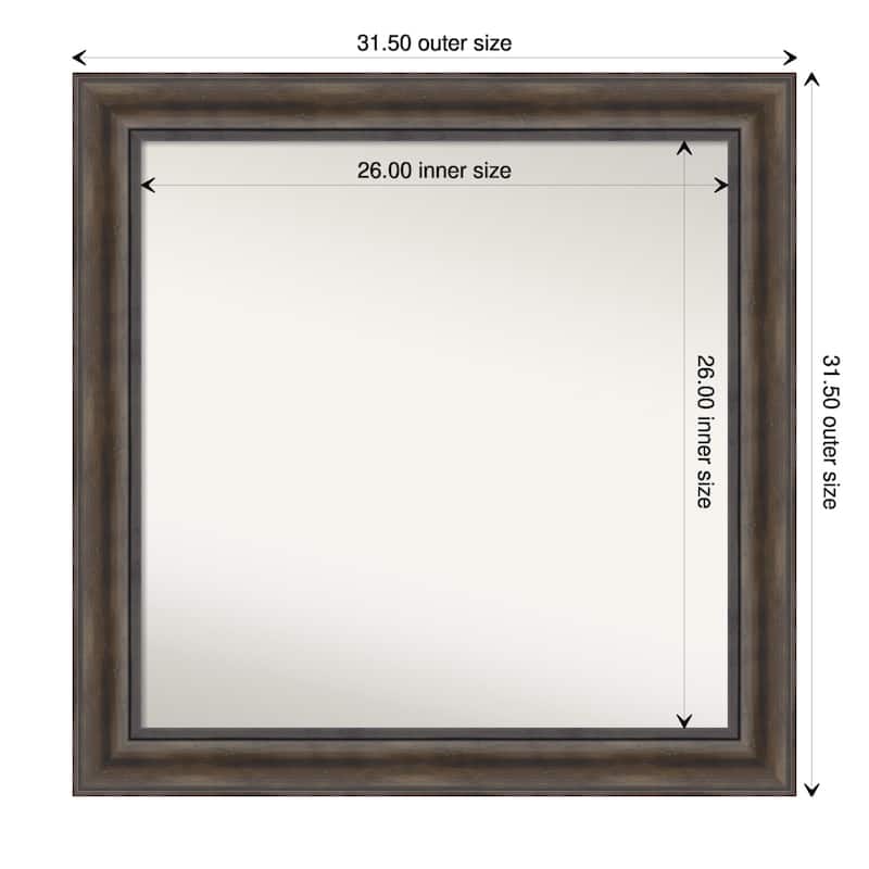 Rustic Pine Brown Framed Non-Beveled Custom Wall Mirror, Bathroom Vanity Mirror - Outer Size: 31.5 x 31.5