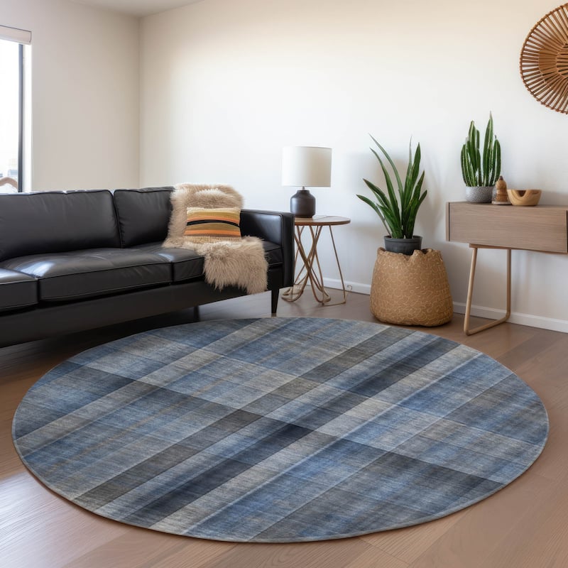 Premium Washable Super Soft Plaid Mayfield Rug - Blue - 8' x 8' - Round