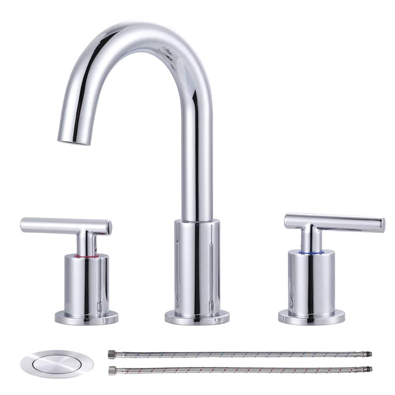 WOWOW Widespread 8 in.Double Handle Bathroom Faucet - Polished Chrome