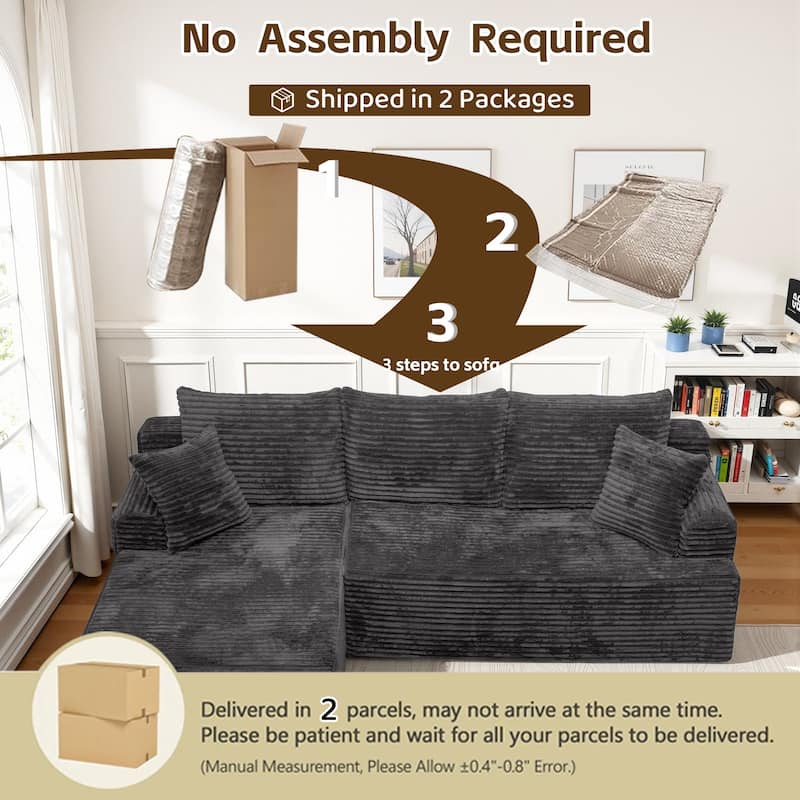 L-Shaped Corner Sectional Sofa Set with Side Chaise Lounge, Soft Foam Cushion Modular Sofa Corduroy Leisure Couch