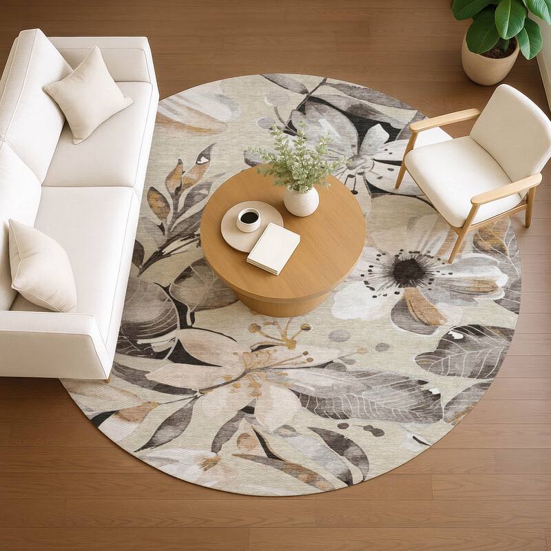 Machine Washable Indoor/ Outdoor Floral Chantille Rug