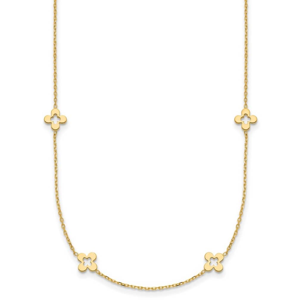 Curata 14k Yellow Gold Italian 16-18" 4-Leaf Clover Station Necklace - 5.85mm