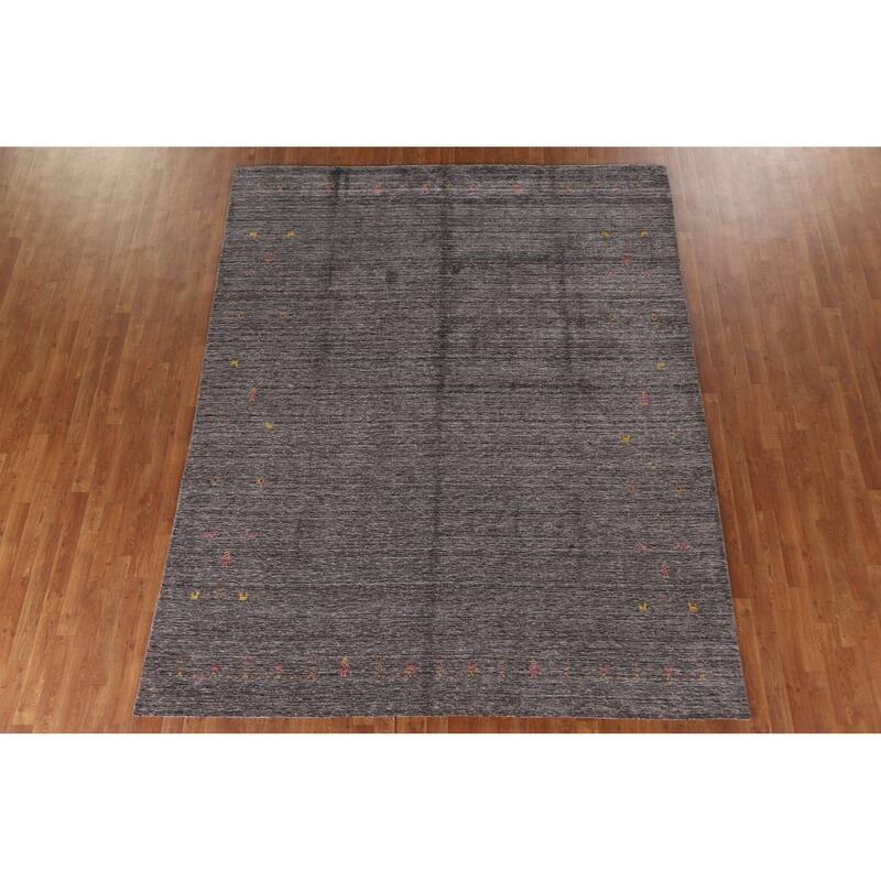 Striped Gabbeh Indian Area Rug Hand-Knotted Brown Wool Carpet - 7'10"x 9'9"