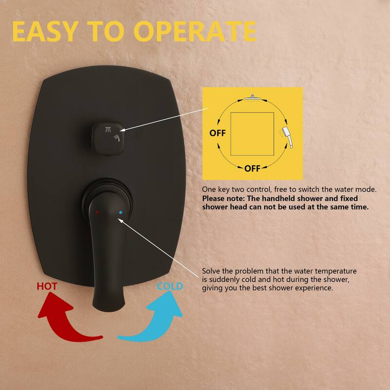 2.5 GPM 10 in. Round Wall Mount Dual Shower Heads with Pressure Balance Valve in Matte Black