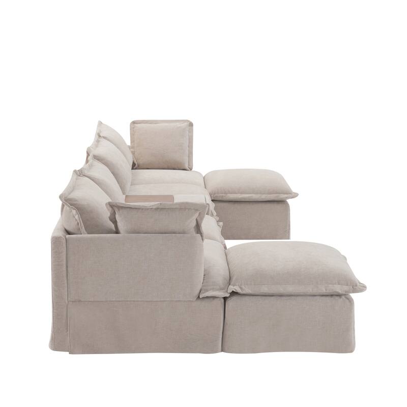 U-Shaped Wide Seat Sectional Sofa w/Console, 2 Ottoman, Cup Holder, USB