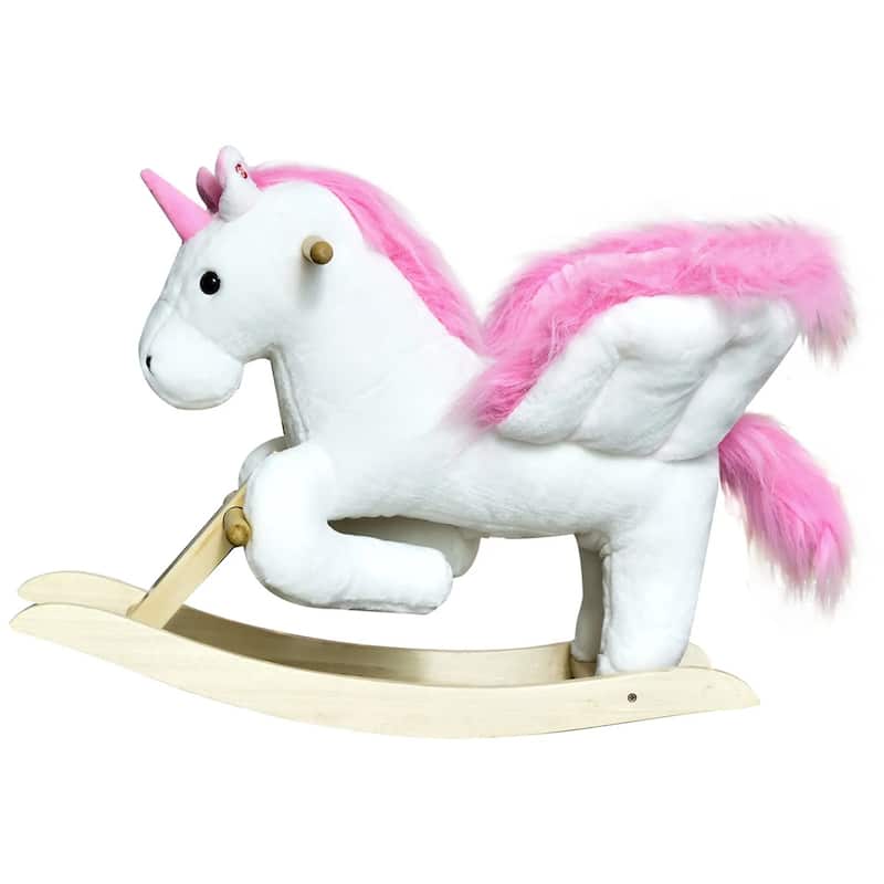 Cotton Candy Pink Plush Unicorn Ride-On Toy with Singing Lullaby - 25.5" L x 12.5" W x 21.75" H