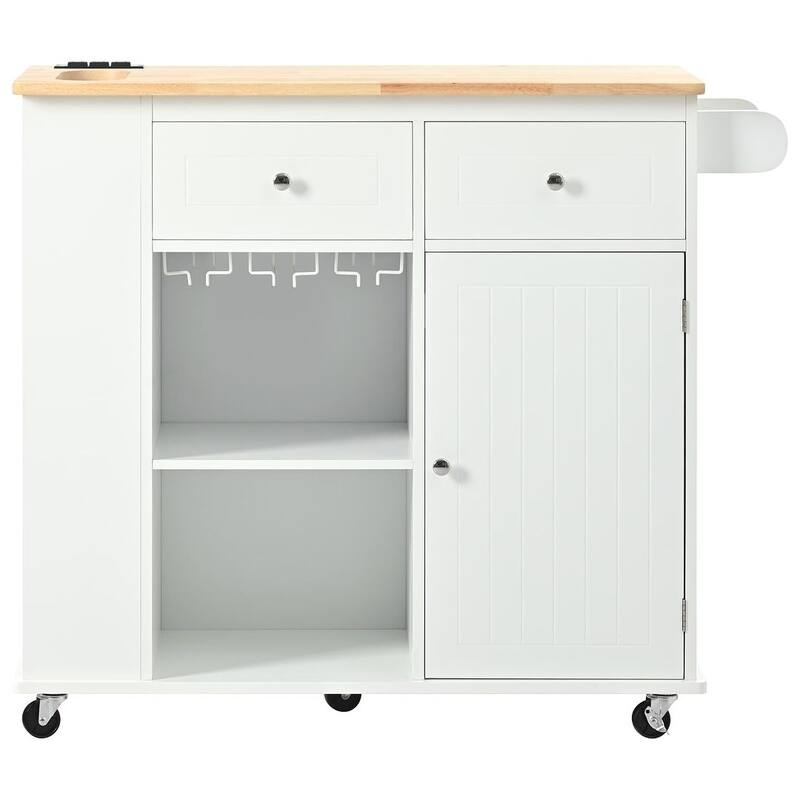 Kitchen Island Cart with Wheels ,Power Outlet, Drop Leaf, Wine Rack