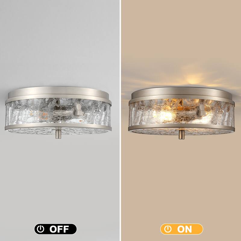 2-Light Farmhouse Drum Flush Mount Ceiling Light with Glass Shade - 12 inch