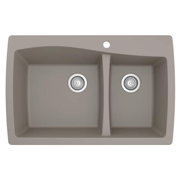 slide 47 of 52, Karran Drop-In Quartz 60/40 Double Bowl Kitchen Sink Concrete