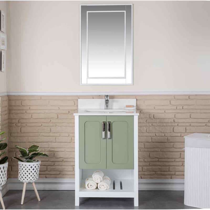 Florin 24'' Free-standing Single Bathroom Vanity with Quartz Vanity Top & Mirror