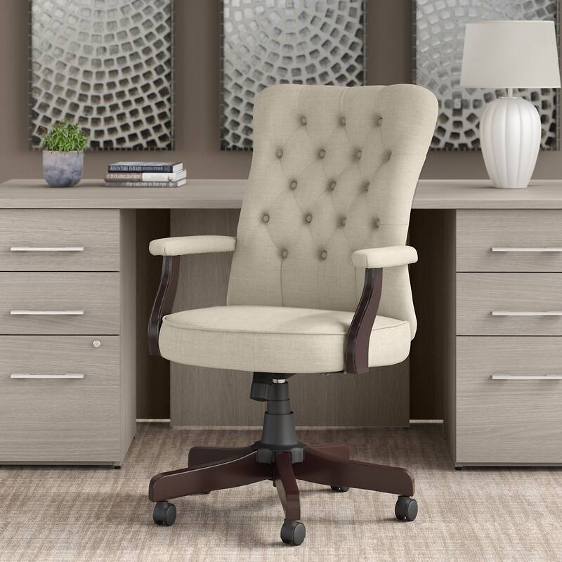 Salinas High Back Tufted Office Chair with Arms by Bush Furniture - Cream Fabric