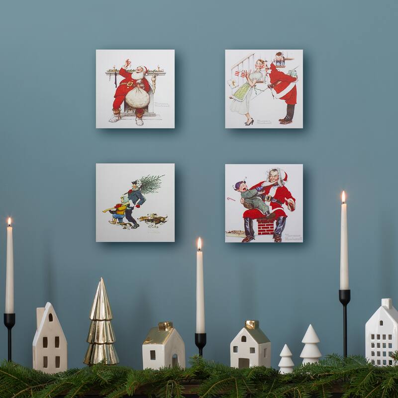Set of 4 8" x 8" Classic Norman Rockwell Christmas Scene Canvas Prints