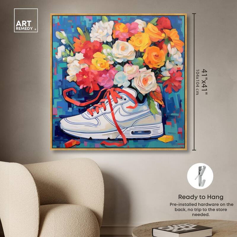 Whimsical Sneaker with Flowers Canvas by Art Remedy