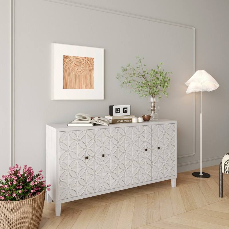 White Wash Storage Cabient with Doors and Shelves,Sideboard Cabinet with Adjustable Shelves