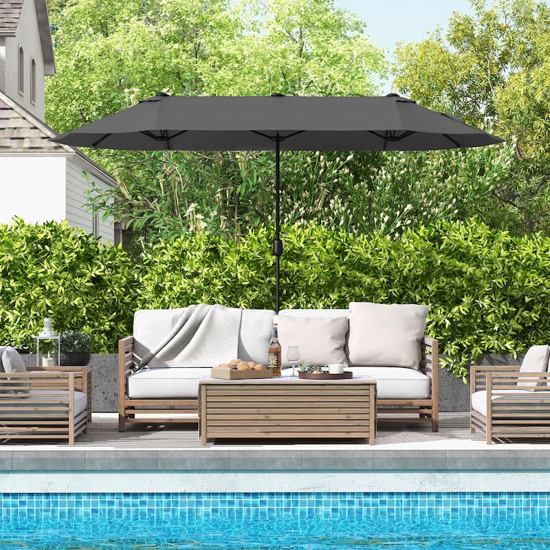 Gymax 13FT Double-sided Patio Umbrella w/ Crank Handle Umbrella Base