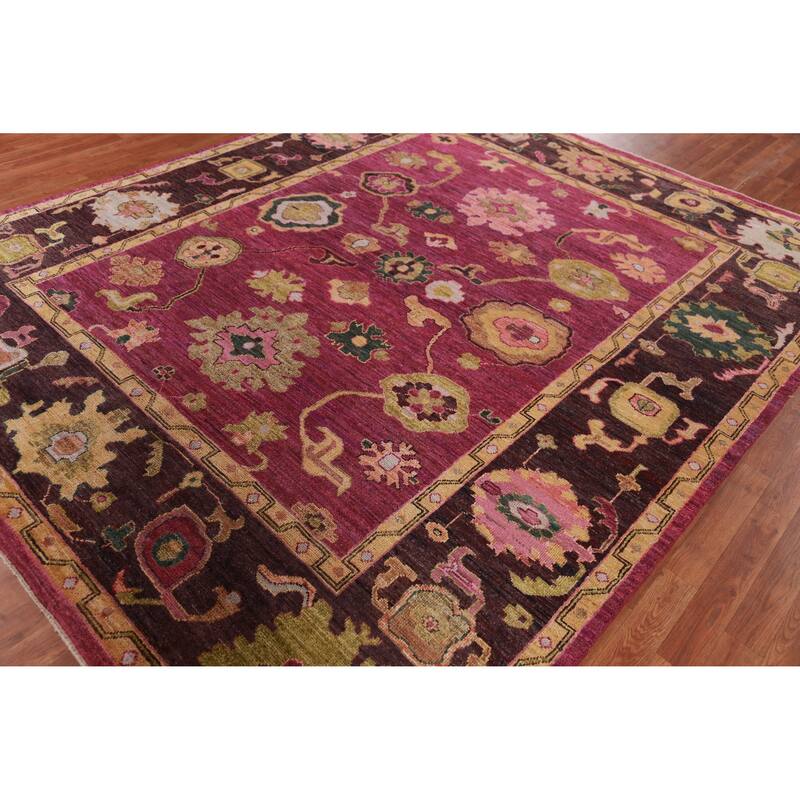 Hand Knotted Oriental 100% Wool Carpet Transitional All-Over Pink Oushak Area Rug - 9' 9'' X 8' 0''