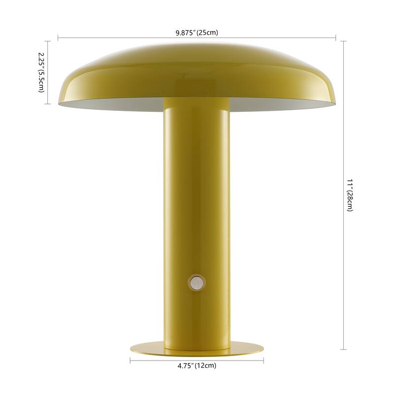 Boletus 11" Contemporary Bohemian Rechargeable/Cordless Iron Integrated LED Mushroom Table Lamp, by JONATHAN Y