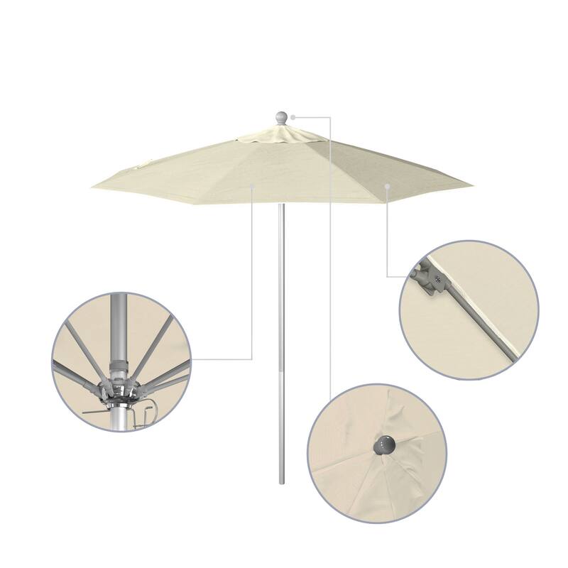 California Umbrella 7.5' Rd. Aluminum Frame, Fiberglass Rib Market Umbrella, Push Open,Anodized Silver Finish, Pacifica Fabric