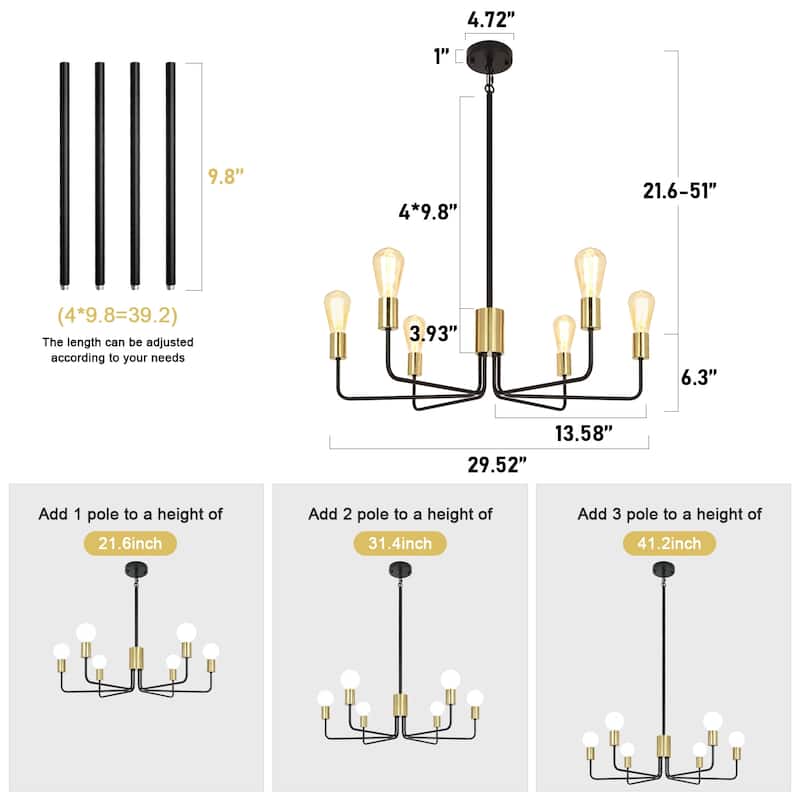 6-Light 30.15"W Kitchen Island Modern Chandeliers for Living Room