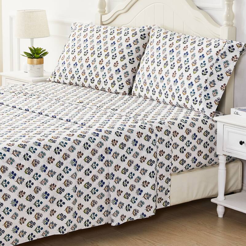 Garden House Cotton Bed Collection (Sheet Set And Duvet Set) - Blue Happy Garden Sheet Set - Full