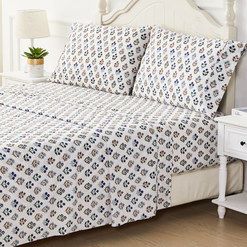 Happy Garden Cotton Sheet Set Multi Blue