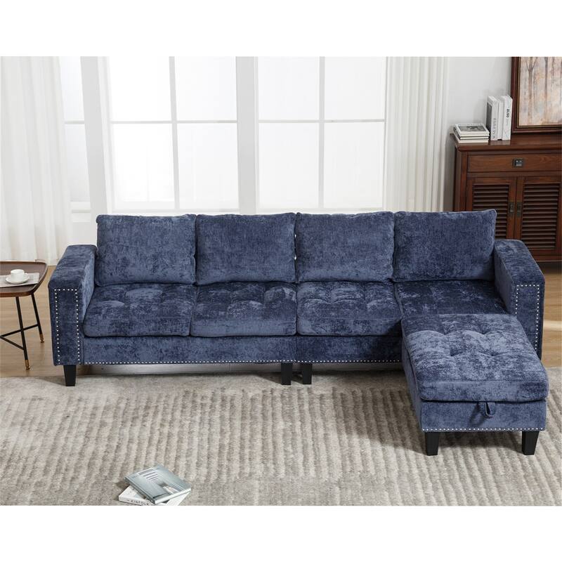 5 Seat L-Shaped Convertible Sectional Sofa Chaise with Storage Ottoman
