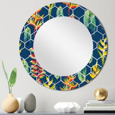 Designart 'Summer Tropical Vibrant Leaves II' Printed Bohemian Wall Mirror