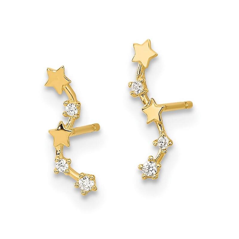 Curata 14k Yellow Gold Curved Stars CZ Cubic Zirconia Post Long Drop Dangle Earrings - 10.15x3.4mm Wide