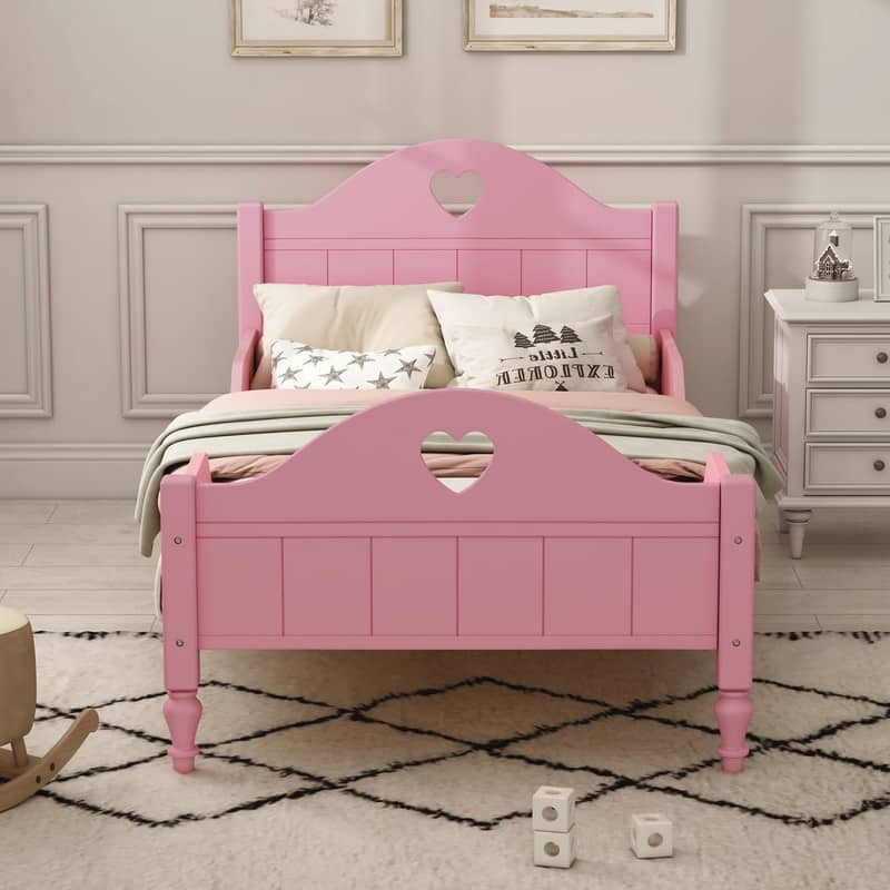 Kids Twin Bed Frame with Wooden Headboard and Footboard, Platform Bed ...