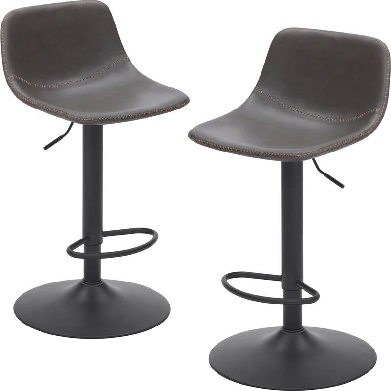 Mid-Century Modern Faux Leather Swivel Adjustable Bar Stools Set of 2