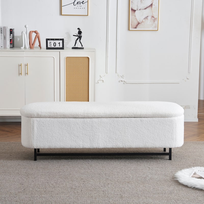 Modern 57" Flip-Top Storage Ottoman Bench with Metal Legs
