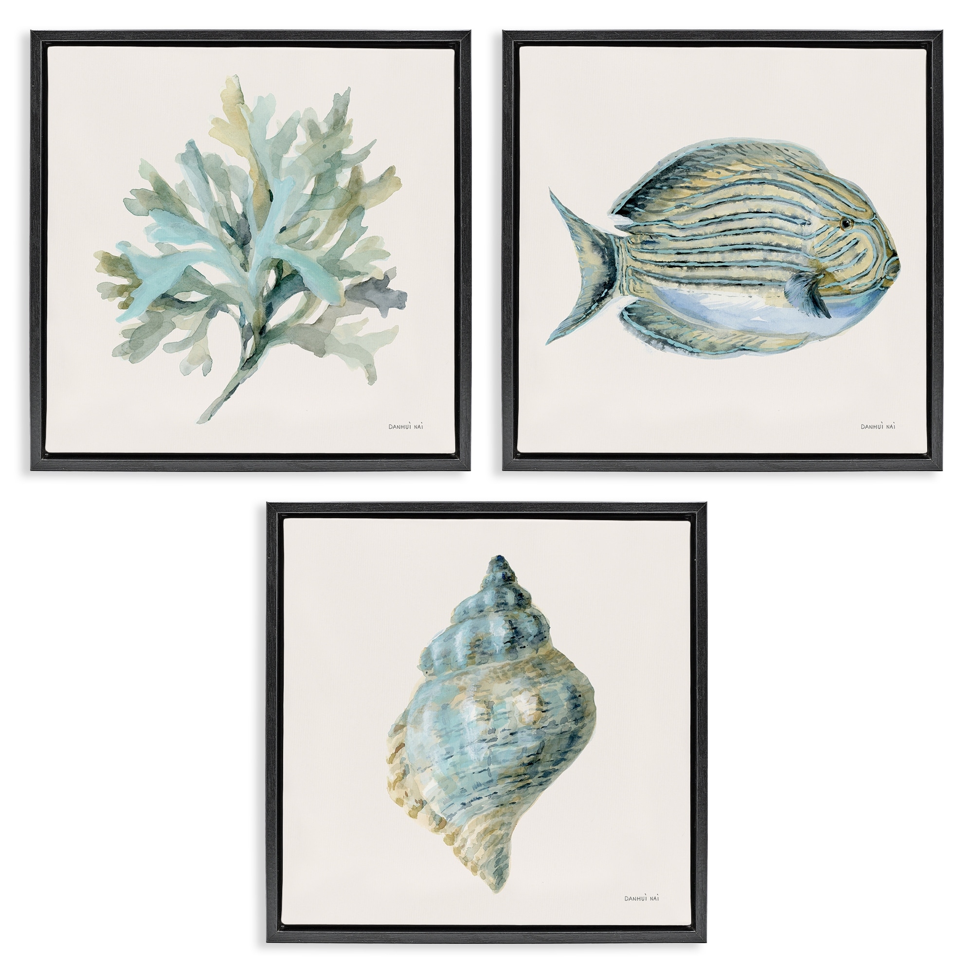 Stupell Coastal Bliss Sea Life Framed Floater Canvas Wall Art Design By Danhui Nai (Set of 3)