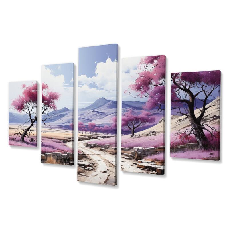 Designart "Purple Road Endless Journey II" Landscapes Multipanel Canvas Art Print set