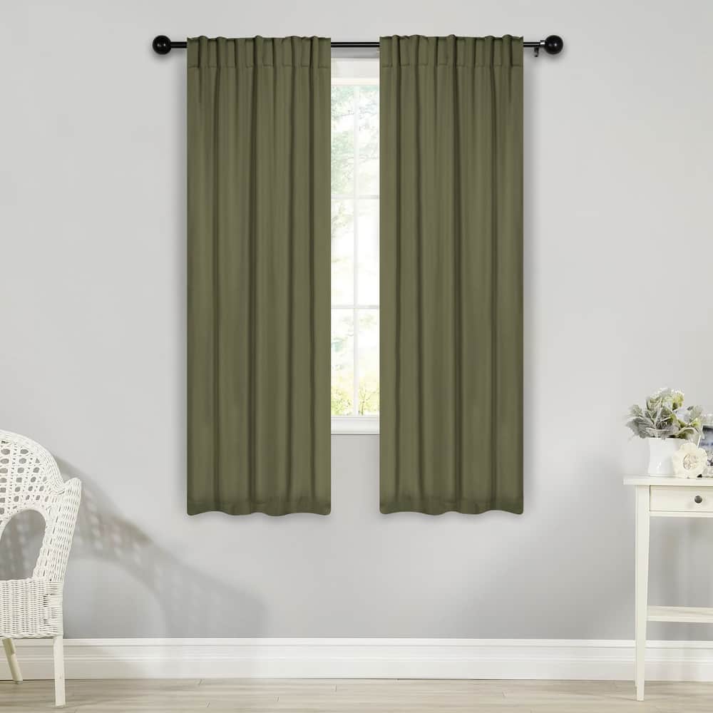 Superior Solid Machine Washable Room Darkening Curtains with Back Tabs, Set of 2