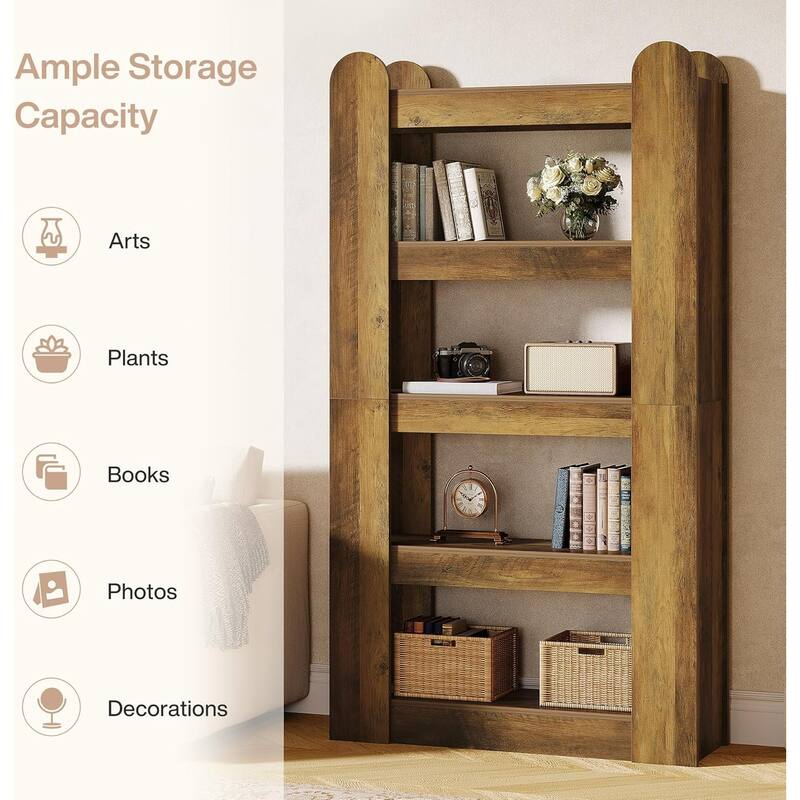 70.86 Inches Brown Engineered Wood Bookshelf, 5-Tier Tall Bookcase