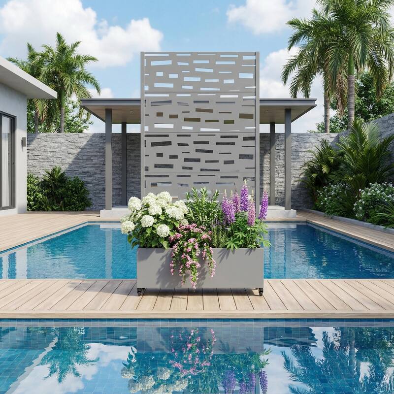 Raised Garden Bed Planter with Trellis Movable Planter Box with Lockable Wheels