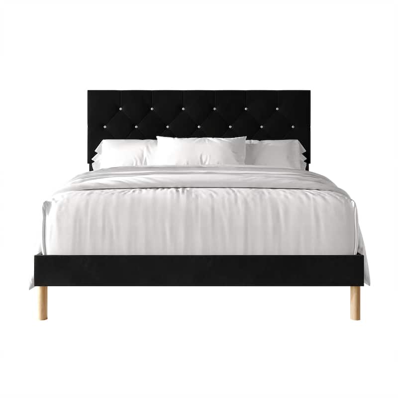 CraftPorch Elegant Velvet Upholstered Bed - Black - Twin