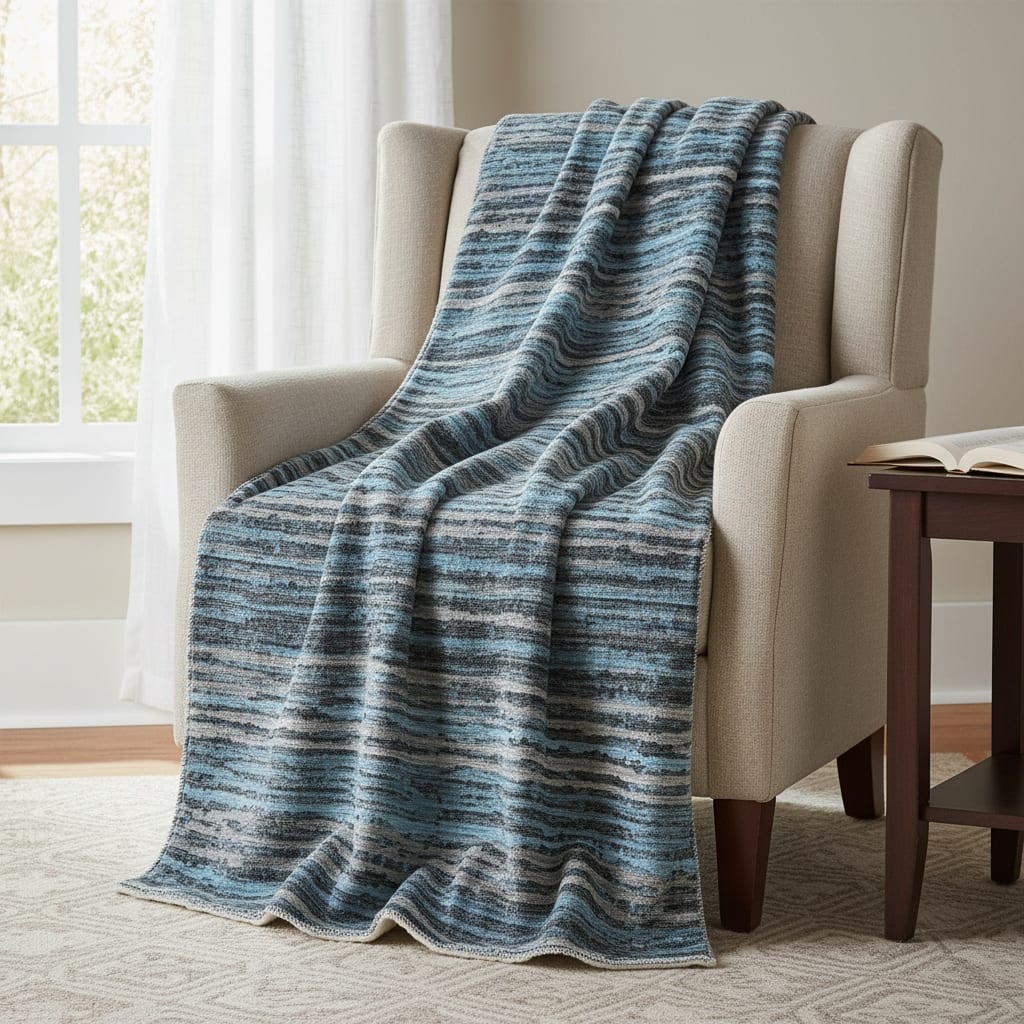 HomeRoots 50" X 70" Blue And Charcoal Striped Microfiber Plush Throw Blanket