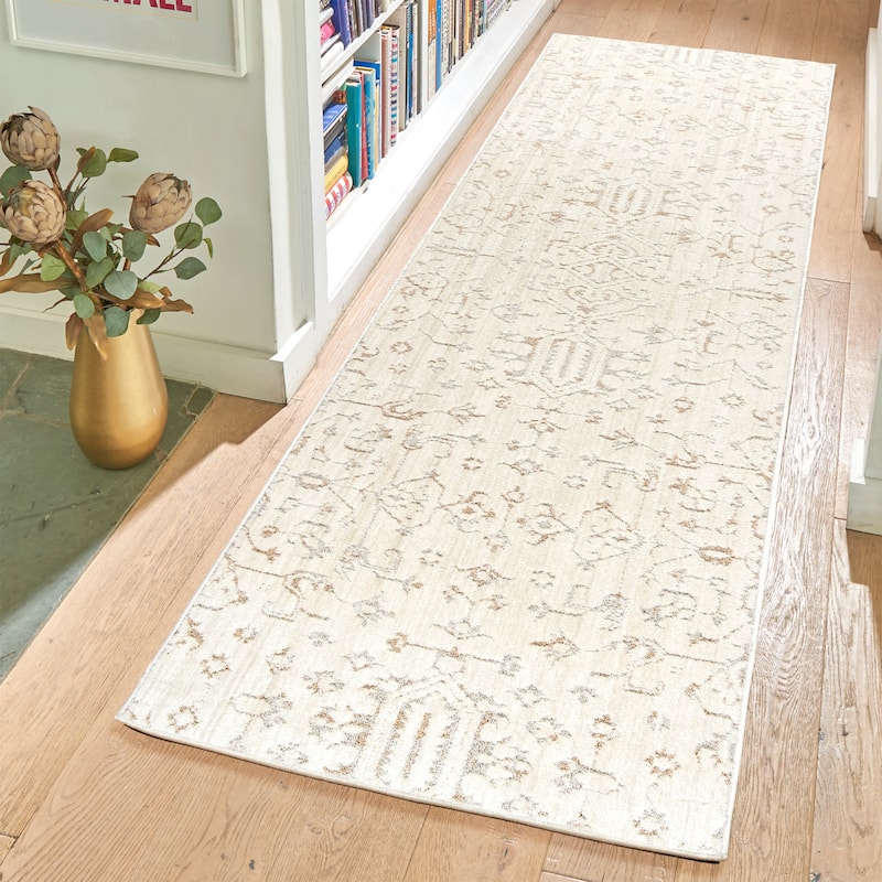 Gertmenian Sydney Light Toned Cream Ivory Moroccan Bohemian Soft Polyester Indoor Area Rug Collection - 2' 7" x 8' - Joeri - Runner