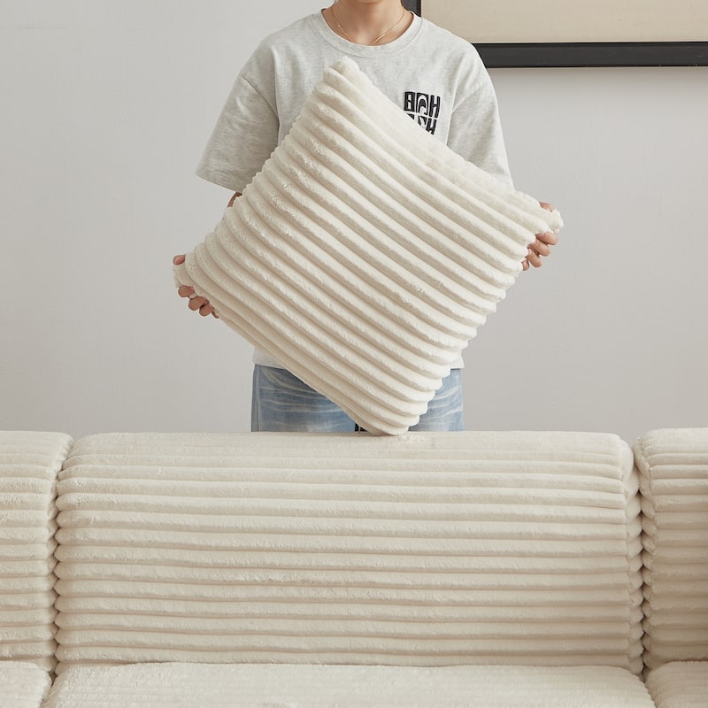 Inlaid Structural Sleeper Sectional Sofa Bed with Ottoman, Corduroy Modular Boneless Couch with Wider Armrests and Backrests