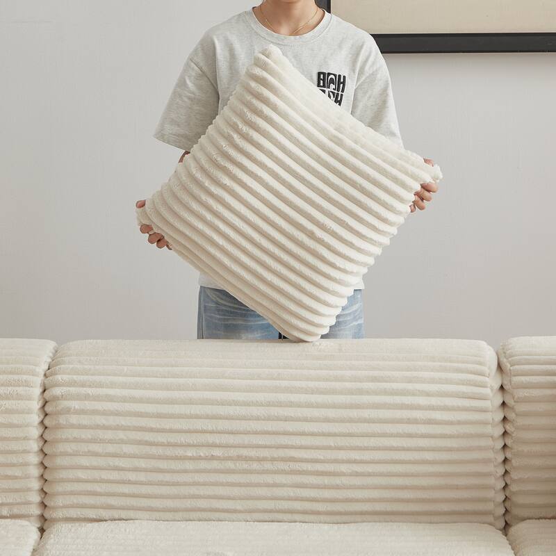 L-Shaped Modular Sectional Sofa with Ottoman, Corduroy Upholstered Boneless Couch, Deep Seat Sofa with Throw Pillows