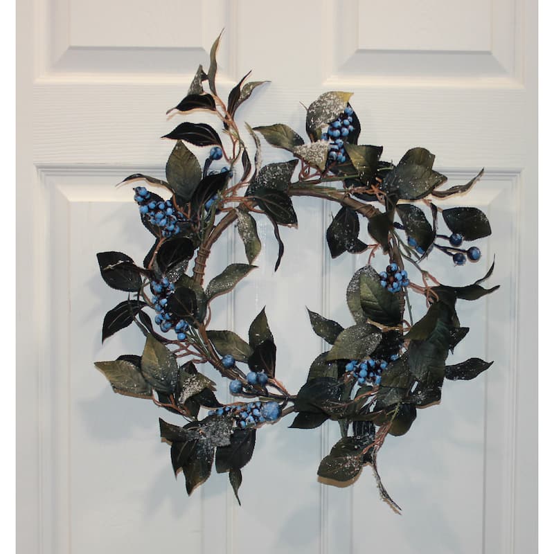 18" Artificial Icy Blueberry and Leaves Wreath - 18